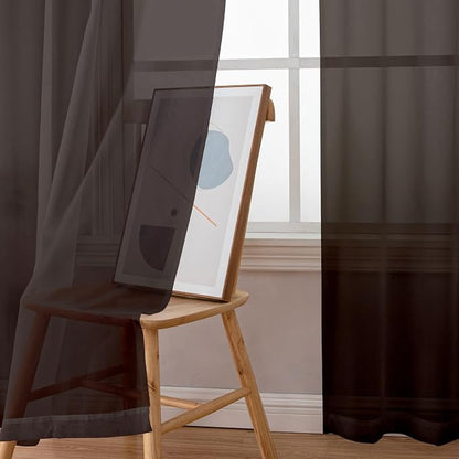 Simplebrand Chocolate Short Sheer Curtains 45 Inch Length - Image 4