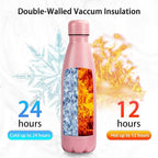 Insulated Water Bottle, 2 Pack-17oz Stainless Steel Water Bottles with straw lid, Metal Sports Water Bottles for Boys,Girls, Double Wall Vacuum BPA-Free Flask for School,Sports (Pink-Green)