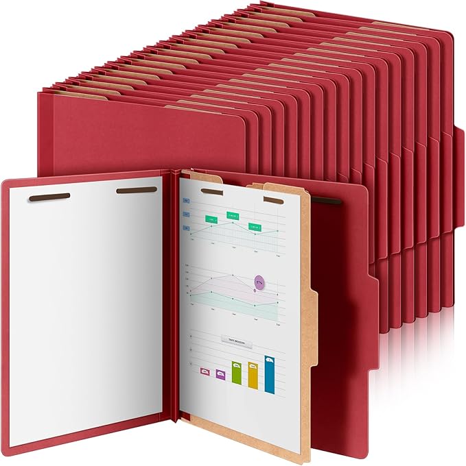 36 Pcs Classification Folders Letter Size, Back to School Supply for Teacher, Student, 1 Divider Pressboard File Folder Bulk with 2 Fasteners, 3.5 Inch Expanding File Organizer (Red)