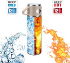 Stainless Steel Thermo 700ml/23.7oz Vacuum Insulated Bottle with Cup for Coffee Hot drink and Cold drink water flask.(Brown,Single)