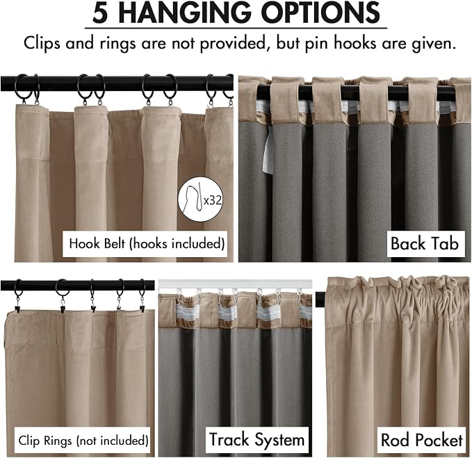 MIULEE Velvet Curtains 50W x 84L 2 Panels Camel Beige Blackout Curtains | - Image 2