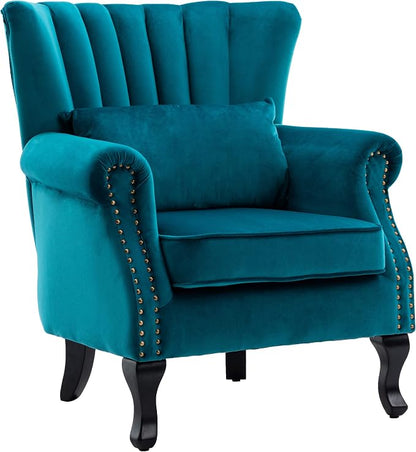 Mid Century Accent Chair Modern Tufted Wingback Armchairs Club Chair Velvet - Image 4