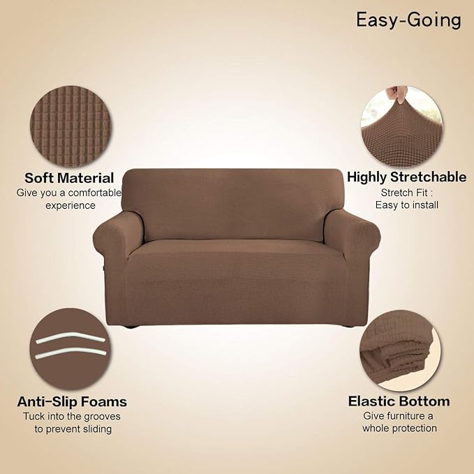 Easy-Going Stretch 4 Seater Oversized Sofa Couch Cover Brown | 1-Piece Extra - Image 4