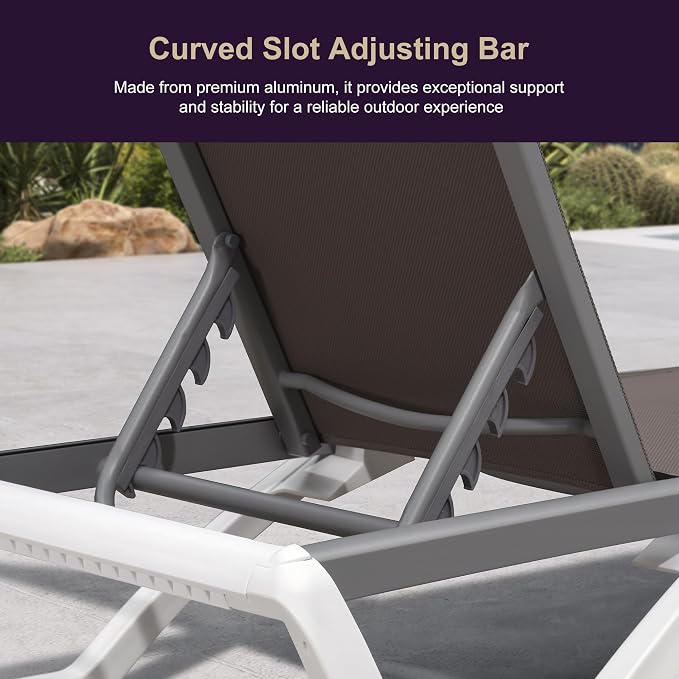 PURPLE LEAF Patio Chaise Lounge Chair Set of 3 Outside Aluminum Plastic - Image 8
