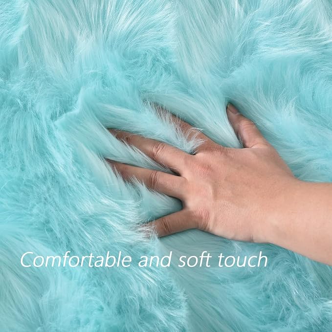 Latepis Light Blue Faux Fur 5x8 Alfombras para Salas Washable Sheepskin Fluffy - Image 4