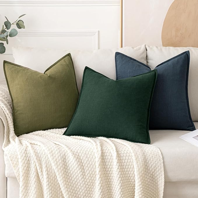 MIULEE Decorative Linen Pillow Covers 20x20 Inch Dark Green | Boho Farmhouse​ - Image 5