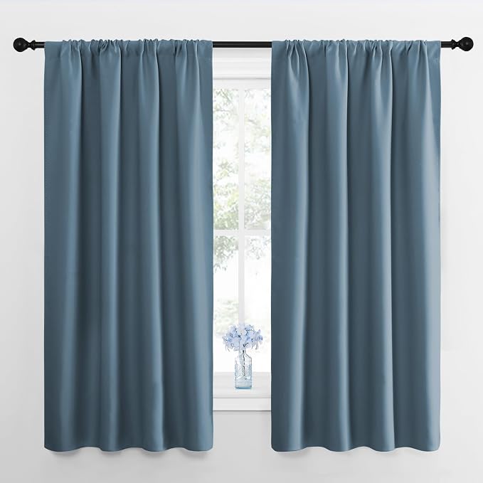 NICETOWN RV Blackout Curtains for Camper Windows, Smoky Blue, Short Blackout by NICETOWN