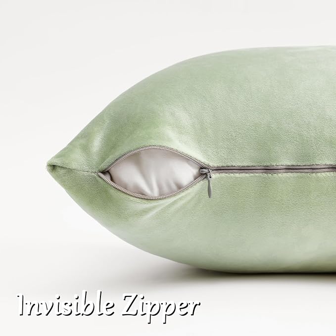 GIGIZAZA Sage Green Velvet Throw Pillow Covers 18x18 Pack of 2 | Decorative - Image 4