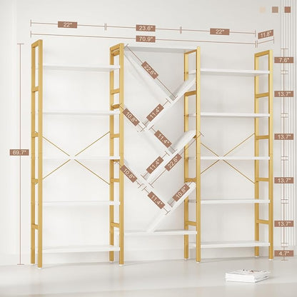 INNOD 70x70” Triple 5 Tier Book Shelf, Large Wooden Bookcase - Image 2