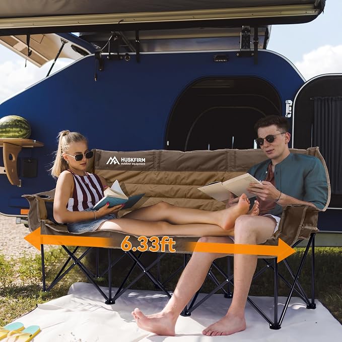 Huskfirm 3 Person Camping Chairs Folding Double Camping Chair Portable - Image 2
