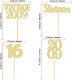 Gyufise 24Pcs Sweet 16 Cupcake Toppers Glitter Sixteen Vintage 2009 16th Birthday Cupcake Picks Hello 16 Years Birthday Cake Decorations for Happy 16th Anniversary Party Supplies Gold