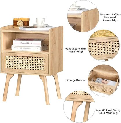 Lerliuo Rattan Nightstand, Boho Side Table - Image 6