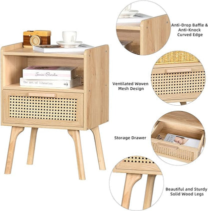 Lerliuo Rattan Nightstands Set of 2, Boho Side Table - Image 6
