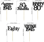 Gyufise 30 Pack Vintage 1945 Cupcake Toppers Glitter Cheers to 80 Fabulous Eighty Cupcake Picks 80th Birthday Wedding Anniversary Party Cake Decorations Supplies Black