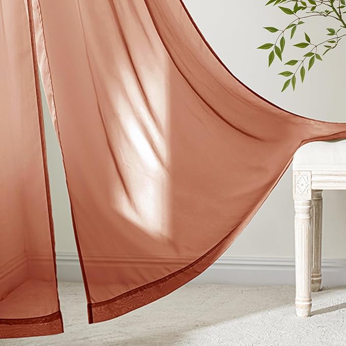 MIULEE 4 Panels Fall Burnt Orange Sheer Curtains 54 x 108 Inches | Light - Image 6
