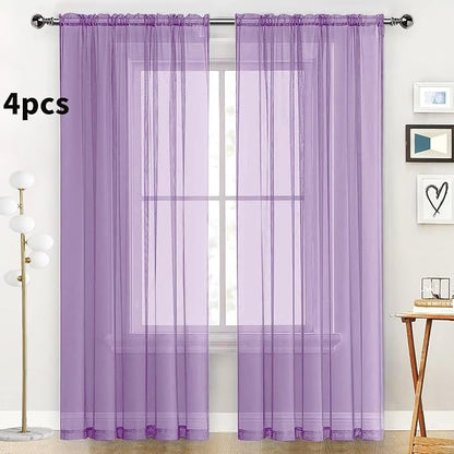 SpaceDresser Lavender Sheer Curtains 4 Panels Rod Pocket Semi-Sheer Curtain 96 - Image 2