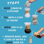Sarasota Coffee 1905 Cold Brew Coffee Bags | 100% Colombian Dark French Roast | Rich & Smooth | Low Acid Ground Filter Packs | Cold Brew Kit Makes 14 Cups | Bold Luxe Roast Flavor