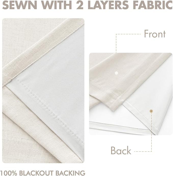 MIULEE Beige White Pinch Pleated 100% Blackout Linen Curtains 40x90 Inches | - Image 5