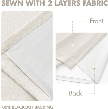 MIULEE Beige White Pinch Pleated 100% Blackout Linen Curtains 40x102 Inches | - Image 5