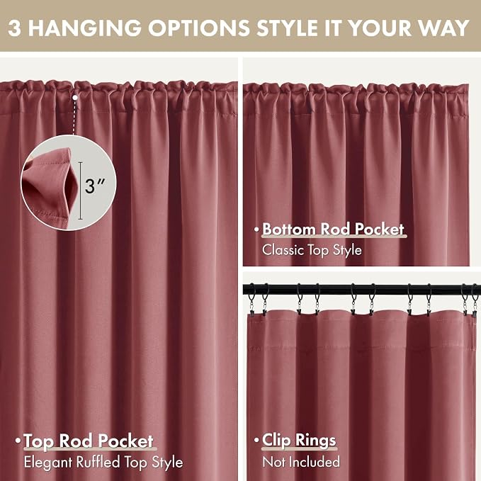 MIULEE 4 Panel Set Short Bedroom Blackout Curtains 54 Inch Long Dusty Rose | - Image 7