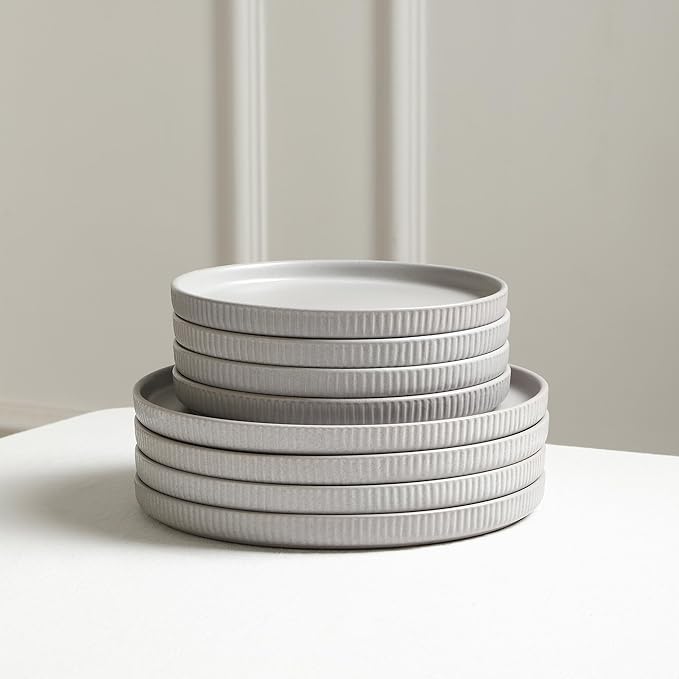 Stone Lain Haven Modern Stoneware 4 Piece Pasta Bowls Sets, Dish Set for 4, Reactive Glaze Grey