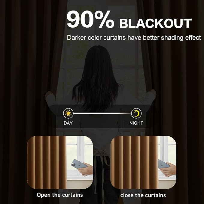 Cappuccino Brown Mocha Curtains 40x90 Inches Long 2 Panels Set, Pinch Pleated - Image 3