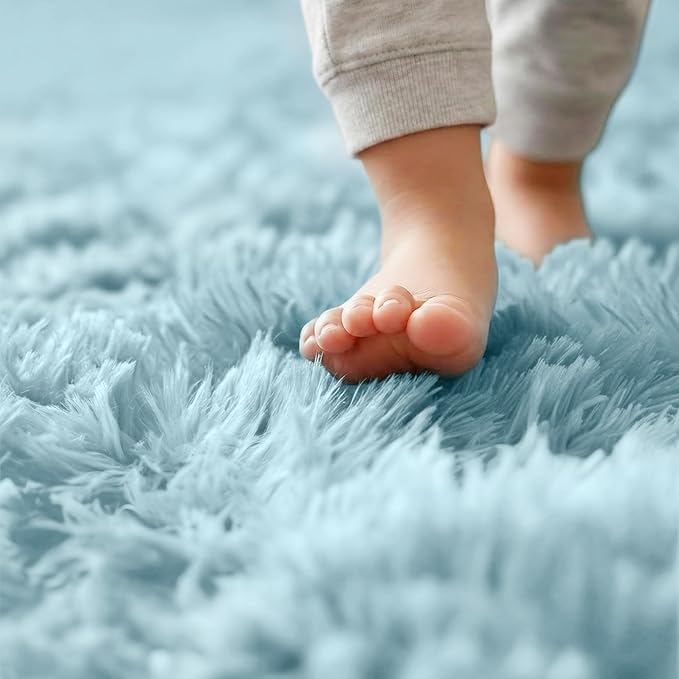 Amdrebio Light Blue Shag Round Area Rug 4Ft - Image 4