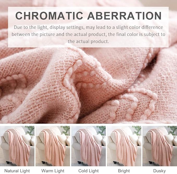 BOURINA Pink Throw Blanket 60x80 Inches Throw Textured Solid Soft Sofa Throw - Image 7