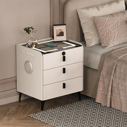 Smart Nightstand with Wireless Charging, with Fingerprint Lock Drawer, Night by QHRAY