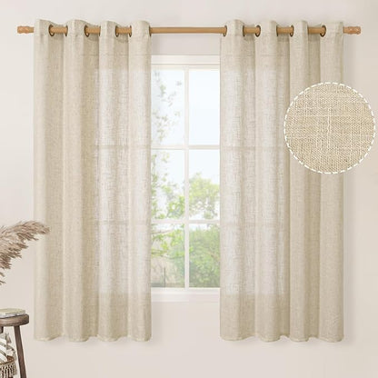 Light Filtering 63 inch Length Sheer Curtains, Soft Semi Sheer Linen Textured by LAMIT