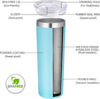 VEGOND Stainless Steel Tumblers Bulk 6 Pack, 20 oz Vacuum Insulated Skinny Tumblers with Lid and Straw, Double Wall Coffee Mug, Travel Water Cup, Blue