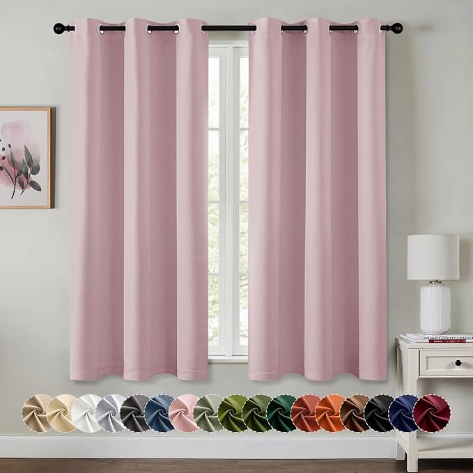 MIULEE Blackout Curtains for Bedroom 2 Panels 40 x 63 Inch Long Blush Pink | by MIULEE