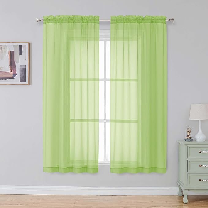 Simplebrand Lime Sheer Curtains 84 Inches Long, Light Filtering Rod Pocket - Image 2