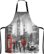 Street view of london Bib Apron with Adjustable Neck for Men Women,Suitable for Home Kitchen Cooking Waitress Chef Grill Bistro Baking BBQ Cobbler Apron