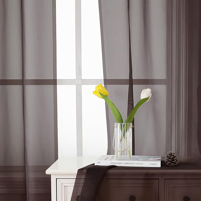 Chocolate Sheer Curtains 72 Inches Long 2 Panels, Rod Pocket Voile Light - Image 7