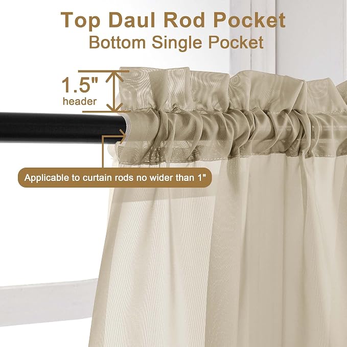 Chyhomenyc Taupe Sheer Curtains 108 Inches Long - Image 5