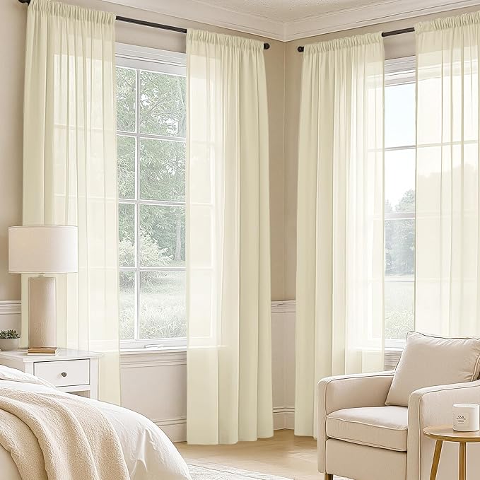 MIULEE Light Cream Sheer Curtains 84 Inches Long 4 Panels 42 x 84 Inches | - Image 2