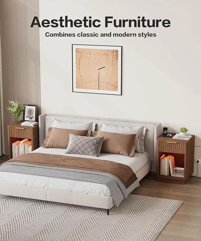 Akxomel Fluted Nightstand, Wooden Night Stand - Image 5