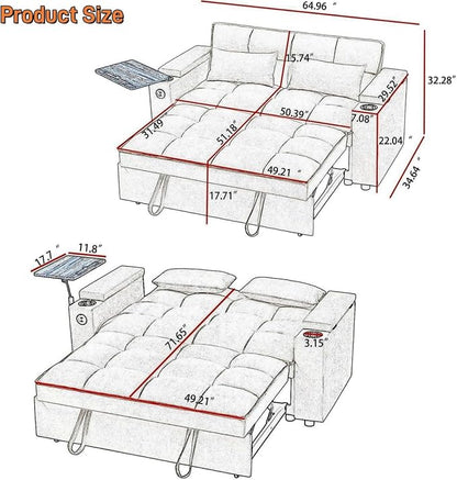 oaaktu Large Size Convertible Sleeper Sofa Bed, Polka dot Velvet Pull Out Futon - Image 2