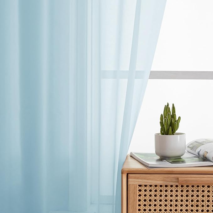 Simplebrand Sky Blue Sheer Curtains 84 Inches Long, Light Filtering Rod Pocket - Image 3