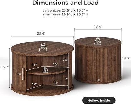 IRONCK Round Coffee Table Set of 2, Fluted Coffee Table and End Table - Image 2