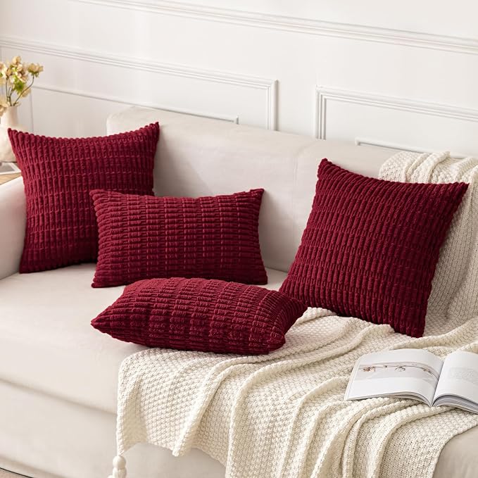 MIULEE Corduroy Decorative Throw Pillow Covers 18x18 Burgundy Pack of 2 | Soft - Image 2