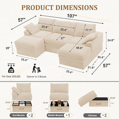 Upgrade Boneless Couch with Storage, Extra Deep&High Seat Modular Sectional - Image 3
