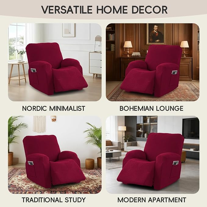 Oversized Recliner Chair Covers, 4-Piece Stretch Geometric Strokes Jacquard - Image 7