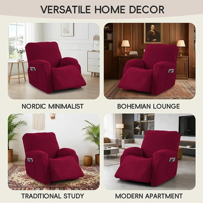 Oversized Recliner Chair Covers, 4-Piece Stretch Geometric Strokes Jacquard - Image 7