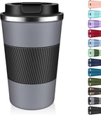 Insulated Coffee Tumbler 12 oz, Stainless Steel Coffee Mug with Lids, Travel Coffee Mug Leak Proof, Double Wall Vacuum Insulated Reusable Iced Coffee Cup, Keep Drinks Hot and Cold (Gray, 17 Ounces)