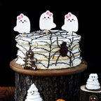 Whaline 48Pcs Halloween Cupcake Toppers Pink Bow Ghost Cupcake Picks Cute Ghost Cake Decorations for Halloween Birthday Party Supplies