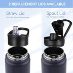 HASLE OUTFITTERS Insulated Water Bottle 22 oz Double Wall Stainless Steel Water Bottle Wide Mouth with Straw Lid & Spout Lid Keeps Cold or Hot(Navy,4)