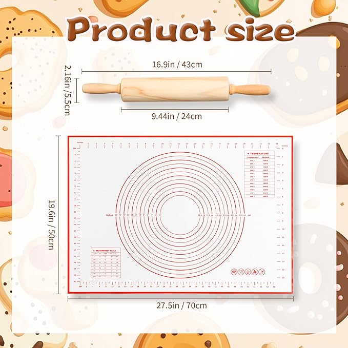 20 Pcs Rolling Pin Set Include 2 Classic Wood Dough Rollers 16 Adjustable Thickness Guide Rings 2 Pastry Mats Non slip Silicone Baking Essentials for Fondant Pasta Bread Pizza Pies Cookies