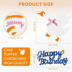 12PCS Silly Goose Cupcake Toppers, Funny Goose Birthday Cake Decorations White Goose Baby Shower Theme Decorations Party Supplies for Baby Boy Girls Birthday Party Decorations